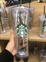 Starbucks Denizkızı Tanrıça 24oz/16oz Çift Plastik Tumbler Alt Bard Bardak Tanrıça Hediye Kapağı Yeniden Kullanılabilir Şeffaf İçme Düz Tumblers Saman