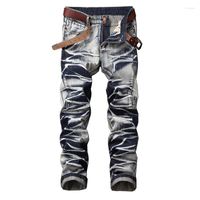 Jeans de los jeans masculinos Hop Fashion Marca Hombres Pantalones Ruchados Ruchados High Street Crest Nostalgic Denim Retro Color Jeansmen