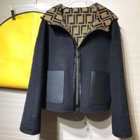 B389 Womens Designer Double F Jacket new wool short hooded j...
