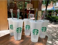 Starbucks sir￨ne d￩esse 24oz 16oz en plastique tasse de gobelet cadeau couvercle r￩utilisable clair consommation plate de paille de paille de paille change flash tasses noires