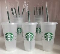 Starbucks 24 oz/710 ml de vaso de pl￡stico reutilizable para beber copa de fondo plano tazas de piloto de tapa de tapa de tapa de paja Bardian