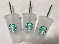 Starbucks sirena Diosa 24 oz/710ml de tazas de pl￡stico Tumbler reutilizable para beber pilar de fondo plano forma tapa de tapa de tapa de paja Bardian 100pcs