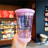 Starbucks Mug Aurora Star Glass 355ml Colorida láser Dream Coffee Copa con tapa
