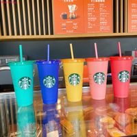 Starbucks Meerjungfrau Göttin 24oz/710 ml Tumbler Plastikkaltveränderter Strohschutzschutz großer Kapazität Recyclingfarbe ändern