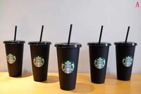 Starbucks sj￶jungfru gudinna 24oz/710 ml plastmuggar tumbler ￥teranv￤ndbar svart dricka platt botten pelare form lock halmkoppar 10 st