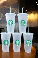 Starbucks 24 oz/710 ml de vaso de pl￡stico reutilizable para beber copa de fondo plana forma de pilar de tapa tapa de paja de paja Bardian 50pcs dhl env￭o 1