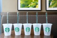 Starbucks 16oz/473ml Sütun Şekli Kapak Saman Kupa Bardian Plastik Tumbler Yeniden Kullanılabilir Açık İçme Düz Alt Kupa 5 PCS