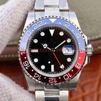 Homens assistem 40mm Red e Blue Pepsi GMT Dual Hora Zon 3186 Esportes Autom￡ticos Sapphire Diving imperme￡vel Watch256e