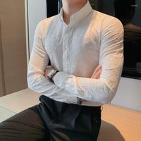 Camisas de vestir para hombres moda jacquard fit fit para hombres oto￱o invernal mangas largas sexy negocio formal social buxedo ropa