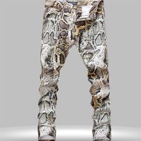 Jeans impressos em estilo europeu e europeu e americano para homens calças de impressão de leopardo masculino Slim Straight Jeants for Men 270Z