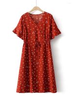 Plus Size Kleider Frauenkleidung Kurzarm Kleid Kleid Sommer gegen Hals Lotus Blattmanschetten groß ohne Elastizität Knielänge Rock