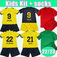 22 23 Reus Hazard Kids Kit Soccer Jerseys Haaland Brandt Schmelzer Home Yellow Away Black målvakt Child Football Shirts