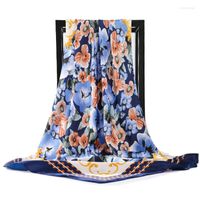Lenços 2022 lenço de seda feminino designer de moda lindas flores falcard cetim de cetim macio lenço de lenço 90 90cm de pescoço de pescoço na cabeça do pescoço