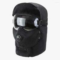 Boinas Ushanka Hat Trapper russo máscara quente máscara protetora máscaras de face inverno com abas de orelha os óculos de cachecol conjunto unissex