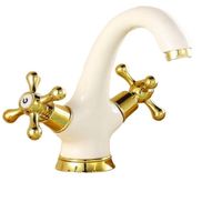 Torneira de pia de banheiro europeia de estilo europeu Placa dourada de placa dupla Misturador de ouro branco montado em ouro vintage TAP268K