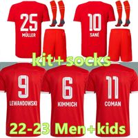 22 23 Lewandowski Soccer Jersey Bayern Munich Munich Sane Kimmich Coman Muller Davies Footbalt Roomts Мужчины и детские наборы Kit Носки 2022 2023