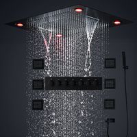 Banyo 24 inç termostatik yağmur duş seti büyük led duş başlığı yağışlı şelale masajı sisli banyo siyah musluk sistemi 4 inç vücut jetleri