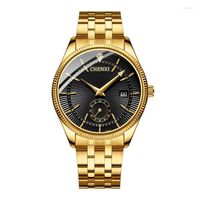 Нарученные часы бросают роскошные золотые из нержавеющей стали моды Crystal Ladies Men's Pare смотрит на водонепроницаемые кварцевые часы с календарем
