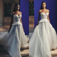 Luxury A Line Bling Wedding Dress Sequins Illusion Sweethear...