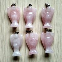 Colares pendentes por atacado 6pcs/lote roses naturais quartzo pedra rosa anjo pingentes Charms para colar jóias fazendo jóias