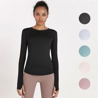 Mulheres Tops Tops Tees T-shirt Sweatshirt Roupas femininas ioga de ioga esportes de fitness outono redondo malha de pesco￧o respir￡vel Ru279o