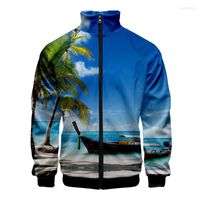 Hoodies Masen's Fashion Design para hombres en 3d otoño tops de playa stand collar sudadera con cremallera hombres mujeres océano cielo mareado vista costosa