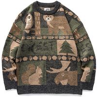 Мужские свитеры зимние винтажные японские милые медведя вязаные пуловер хип -хоп Хараджуку уличная одежда 220829