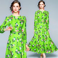 Vestido comprido impressa feminino 2021 Vestido maxi floral de outono Temperamento de ponta Lady Dresses Festy Runway Dress182d