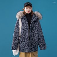 Trench feminina casacos de leopardo estampar grande colarinho de pêlo casaco de inverno jaqueta parkas 2022 casual grosso quente acolchoado feminino solto fora tamanho de roupas