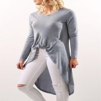 여성을위한 견고한 불규칙한 긴 T 셔츠 2017 봄 가을 패션 의류 O- 넥 느슨한 도베 테일 탑 Tees240i