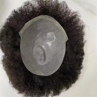 Cabelo humano brasileiro PE Base PU 6mm Afro Curl Toupees Mens Toupee para America America Black Mens Natural Hairs System