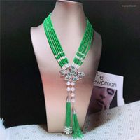 Chaines à main nouée Naturel Blanc Eau douce Petite Perle Green Micro Inclay Zircon Accessories Emasse Collier Pull