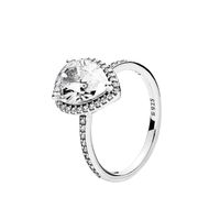 Classic Sparkling Teardrop Halo Ring Authentic Sterling Silv...