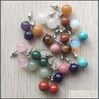 Boucles d'oreilles ￩talon de pierre naturelle de 10 mm gu￩rison des perles de billes de quartz en rose cristal en acier inoxydable oreille juive pour les femmes girl wholes dhg0q
