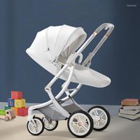 Kinderwagen Luxus Baby Kinderwagen können sitzen und beboren geborene weiße Eierschalen PU Leder Cariage liegen