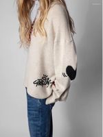 Женские свитера Zessam Письма из вышивки вязаная кашемирская женщина-свитер потягивание рукав O-образный рукав для женского пуловер. Классическая повседневная ретро-леди