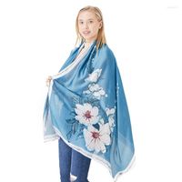 Eşarplar Bahar İpek Eşarp Kadınlar 2022 Moda Kadın Tasarımcı Büyük Çiçekler Dijital Baskılı Foulard Bayanlar Şallar