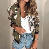 Kadın Ceketler Kadın Çiçek Baskılı Ceketler Bahar Sonbahar Uzun Kollu Fermuar Bombacı Out Giyim Sıradan Cep İnce Sokak Giyim Kadın Artı Beden Palto 220830
