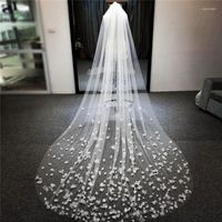 Свадебная вуаль Свадебная вуаль кружев 3D Цветочный длинный роскошный аппликация белые с расчески