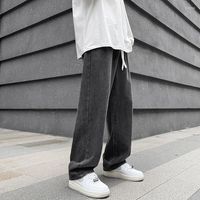 سراويل جينز للرجال العلامة التجارية السوداء 2022 الربيع الهيب هوب الشارع الشارع الكوري الساق الواسعة الساقين السراويل
