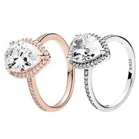 Roségold funkelnder Tropfen-Halo-Ring für Damen, Hochzeitsgeschenk, Designer-Schmuck für Pandora, Sterling-Silber, Verlobungsgeschenk, Ringe mit Originalverpackung