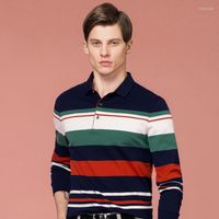 Polos de hombres 2022 algod￳n negocio a rayas de alta calidad camisa de bordado de bordado manga larga