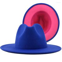 شعرت Women Wider Wool Wool Wool Wool Fedora Panama Hat Men Men Blue Jazz Trilby Cap Party Top في أزياء الجملة الوردية