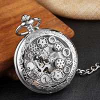 Карманные часы мужские механические часы Gear -Wheel Vintage Skeleton Hand Wind Clock Steampunk Flip Flip Case Gif