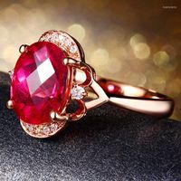 Anelli a grappolo Bijox Story Trendy 925 Silver Women Ring Ruby Gemstone Heart Flower Crown Design Gold Color Ajustable Gifts Wholesale all'ingrosso