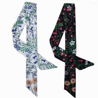 Écharpe écharpe décontractée pour les femmes Fleurs double face skinny sac marque en soie cravate florale de mode