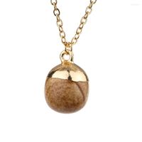 Цепи моды Золотой цвет геометрия круглый мяч картинка каменное подвесное ожерелье для женщин ювелирные изделия