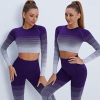 Active Sets Seamless Gradient Yoga Sports Fitness High Wasit...