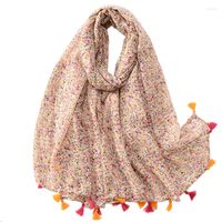 Schals 2022 Mode kleiner Blumendruck Quastenschalschals Langfrauen Strand florales weiches Hijab -Wrap
