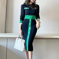 Casual Dresses Runway Fall Fashion Patchwork Ladies Stripe S...